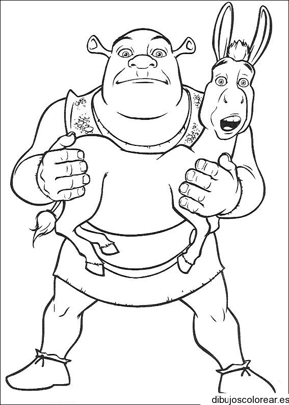 Dibujo de Shrek y burro asustados