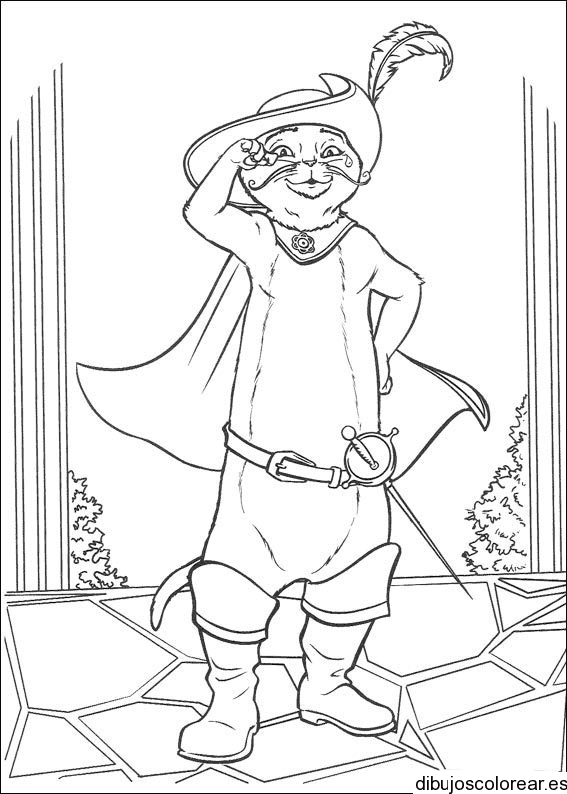Dibujo del Gato con botas saludando