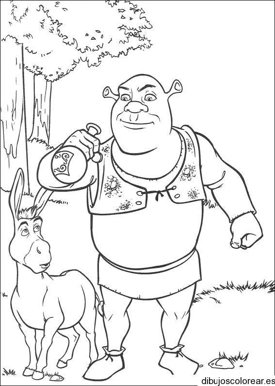 Dibujo de Shrek y burro paseando