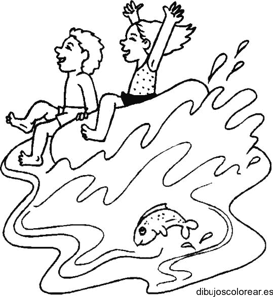 Dibujo de niños sobre una ola