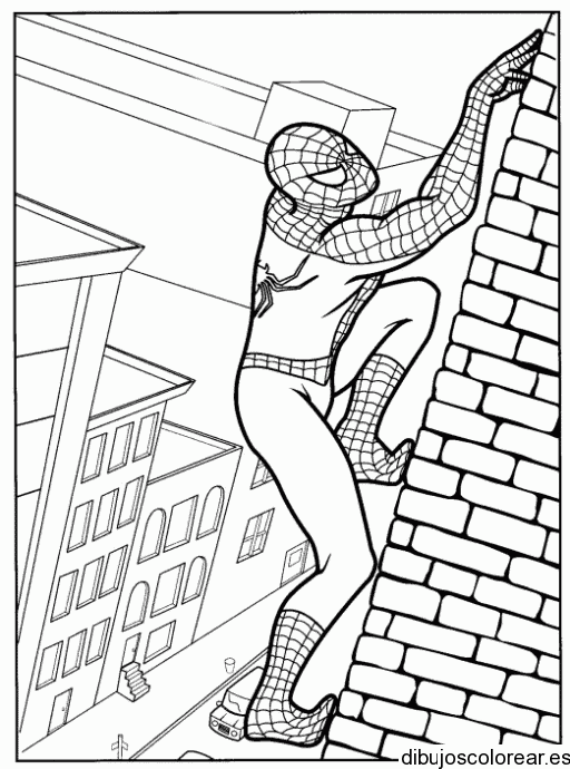 Dibujo de Spiderman escalando un edificio