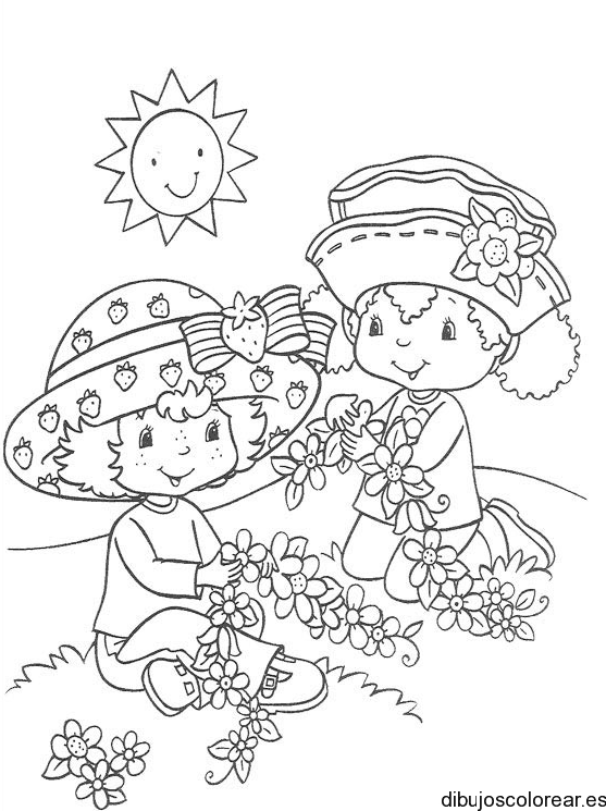 Dibujo de Fresita recogiendo flores
