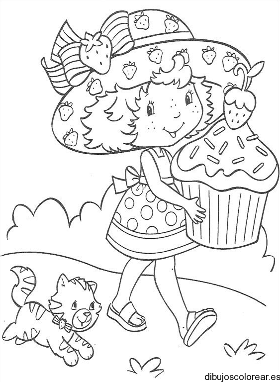 Dibujo de Fresita y un gato