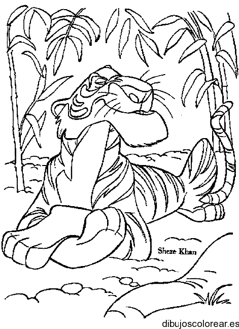 Dibujo de un tigre entre palmeras