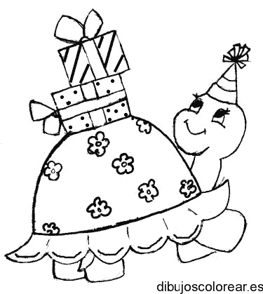 Dibujo de una tortuga con regalos