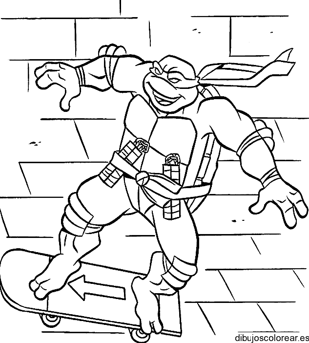 Dibujo de una tortuga ninja en monopatín