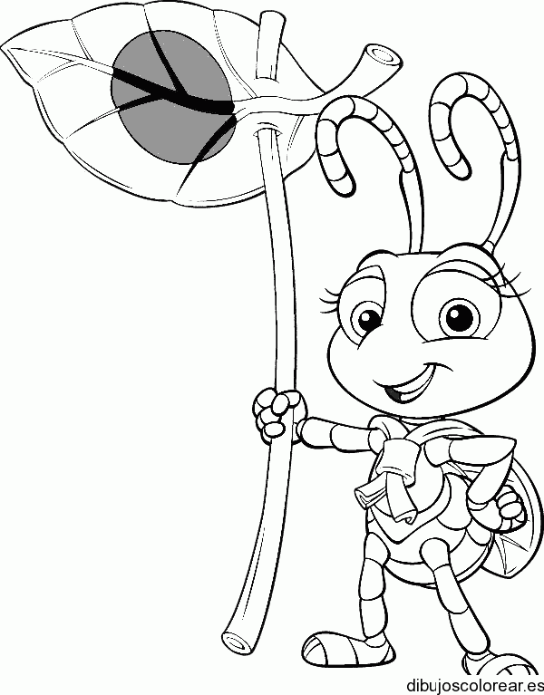 Dibujo de una hormiga con una hoja