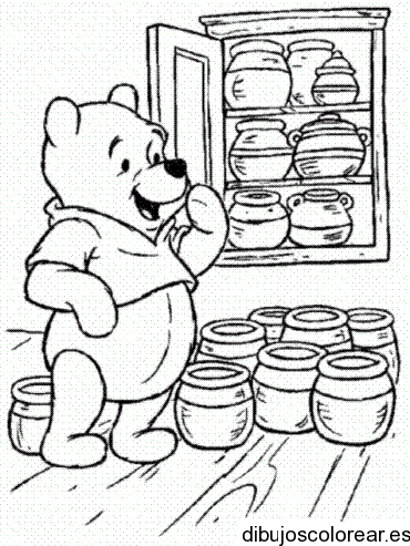 Dibujo de Winnie Poh guardando tarros