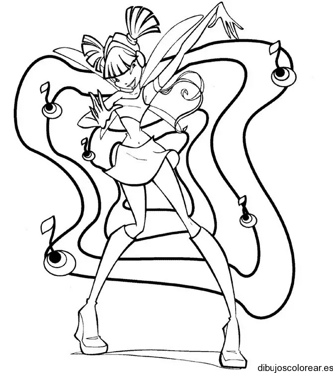 Dibujo de Winx Club y notas de música