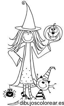 Dibujo de brujita y calabaza